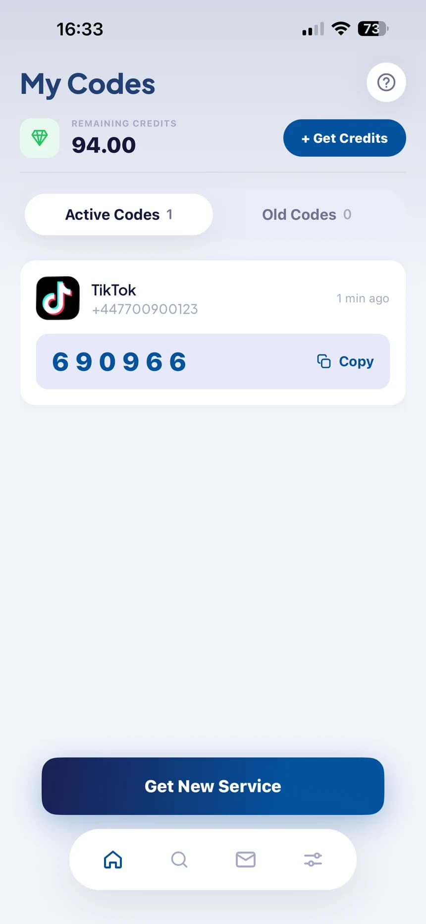 My Codes list with active and old codes